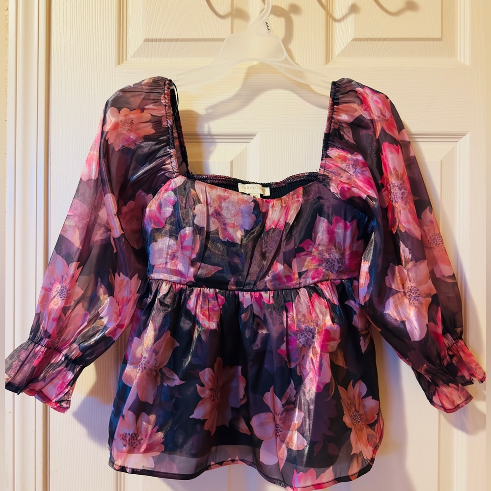 NWT Thirty Thirty Women's Pink Floral Babydoll Blouse